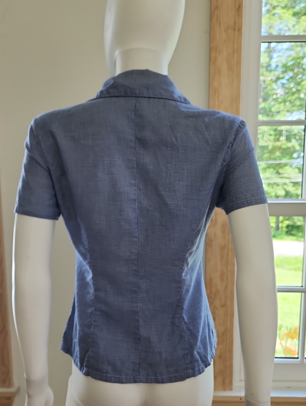 GAP Vintage 90s Y2K Women’s Blue Short-Sleeve Button-Down Shirt Collar Checkered - Picture 6 of 9